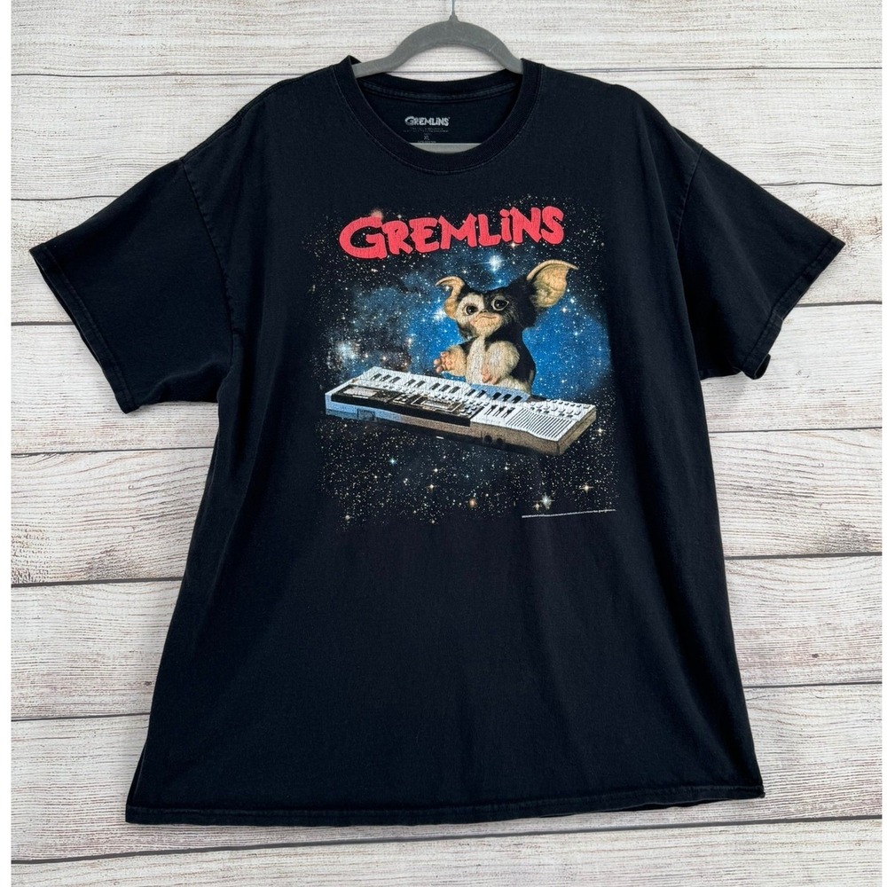 Gremlins T-Shirt Mens XL Black Gizmo Keyboard Space Graphic Tee
